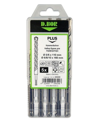 Набор буров SDS-plus V PLUS 5шт, 2-cutting (240400): Набор буров SDS-plus (5,6х110 мм; 6,8,10х160 мм) в Санкт-Петербурге
