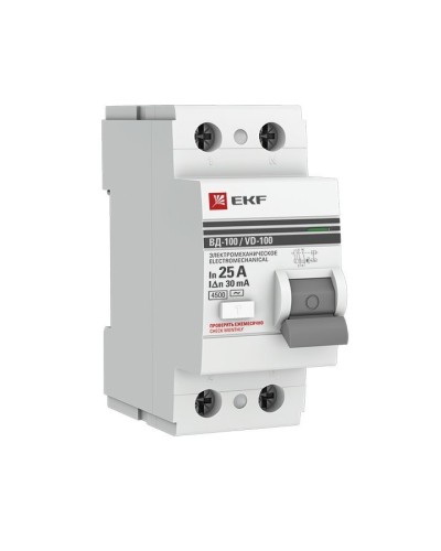 УЗО ВД-100 2P 25А 30мА тип AC эл-мех  PROxima (elcb-2-25-30-em-pro). Выключатель дифференциального тока (УЗО). EKF в Санкт-Петербурге