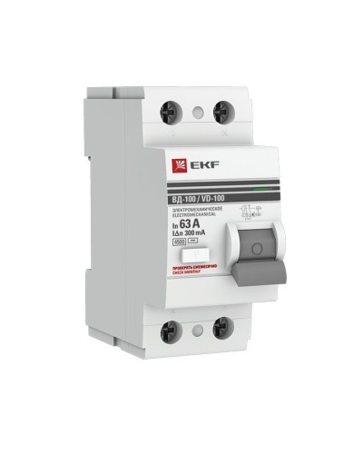 УЗО ВД-100 2P 63А 300мА тип AC эл-мех  PROxima (elcb-2-63-300-em-pro). Выключатель дифференциального тока (УЗО). EKF в Санкт-Петербурге