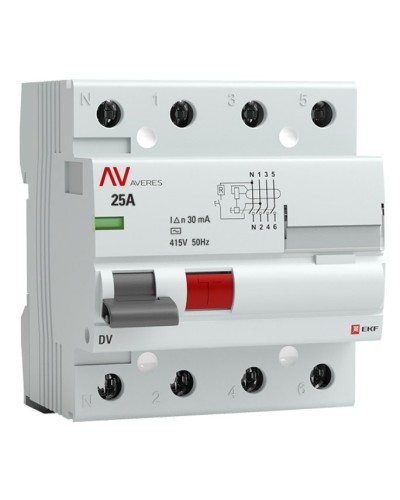 DV 4P 25А/ 30мА (AC)  AVERES (rccb-4-25-30-ac-av). Выключатели дифференциального тока (УЗО). EKF в Санкт-Петербурге