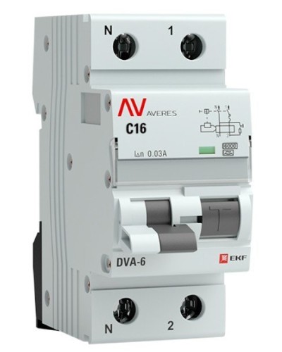DVA-6 1P+N 16А (C) 30мА (A) 6кА  AVERES (rcbo6-1pn-16C-30-a-av). Автоматический выключатель дифференциального тока. EKF в Санкт-Петербурге