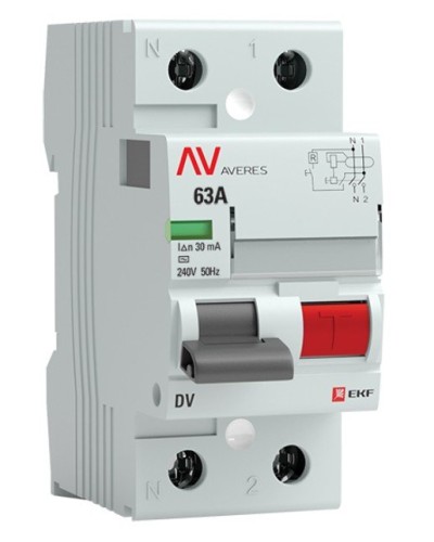 DV 2P 63А/ 30мА (AC)  AVERES (rccb-2-63-30-ac-av). Выключатели дифференциального тока (УЗО). EKF в Санкт-Петербурге