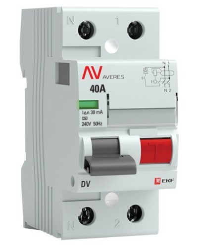 DV 2P 40А/ 30мА (A)  AVERES (rccb-2-40-30-a-av). Выключатели дифференциального тока (УЗО). EKF в Санкт-Петербурге