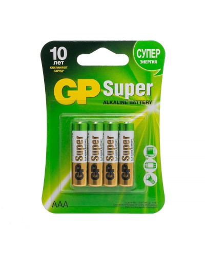 GP Super Alkaline 24A AAA (GP 24A-2CR4), упак. 4 шт. БЛИСТЕР. Алкалиновые батарейки. GP Batteries в Санкт-Петербурге