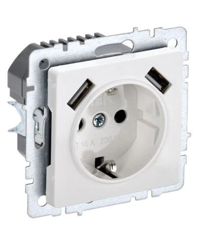 Розетка с з/к с USB A+A 2,1А РЮш10-1-БрБ белый BRITE (BR-R14-16-U21-D21-K01). Розетка с заземлением с защитными шторками, 2,1А. IEK в Санкт-Петербурге