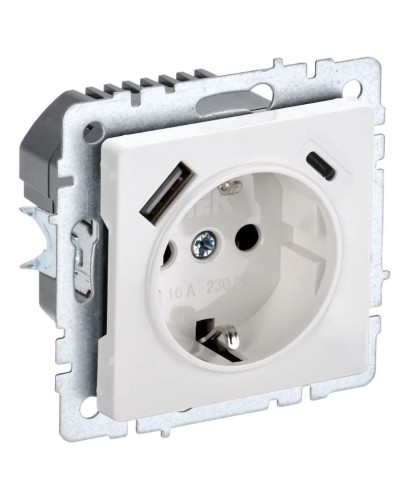 Розетка с з/к с USB A+C 18Вт РЮш11-1-БрБ белый BRITE (BR-R14-16-U22-018-K01). Розетка с заземлением с защитными шторками, 18Вт. IEK в Санкт-Петербурге