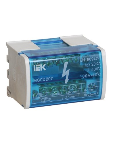 ШНК 2х7 L+PEN (YND10-2-07-100). Шина на DIN-рейку в корпусе (кросс-модуль). IEK в Санкт-Петербурге