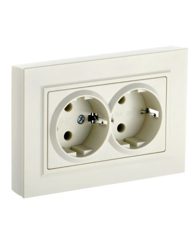 Розетка 2-местная с з/к РС12-3-БрКр бежевый BRITE (BR-R21-16-K10-F). Розетка с заземлением без защитных шторок в сборе. IEK в Санкт-Петербурге