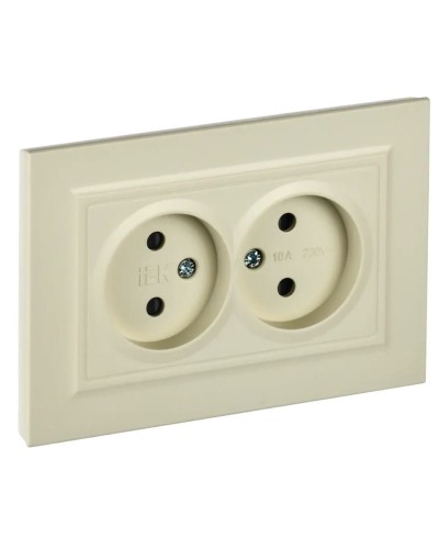 Розетка 2-местная без з/к РСш12-2-БрКр бежевый BRITE (BR-R23-10-K10-F). Розетка без заземления с защитными шторками в сборе. IEK в Санкт-Петербурге
