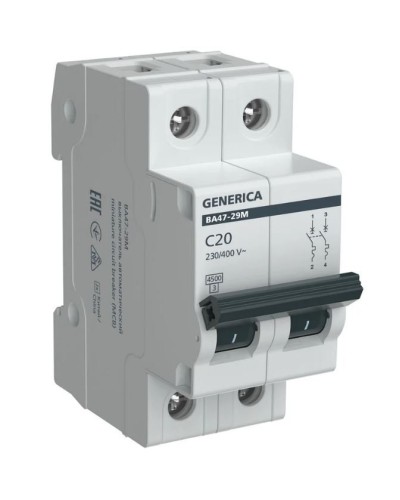 GENERICA ВА47-29М 2P C 20А 4,5кА (MVA21-2-020-C-G). Автоматический выключатель. IEK в Санкт-Петербурге
