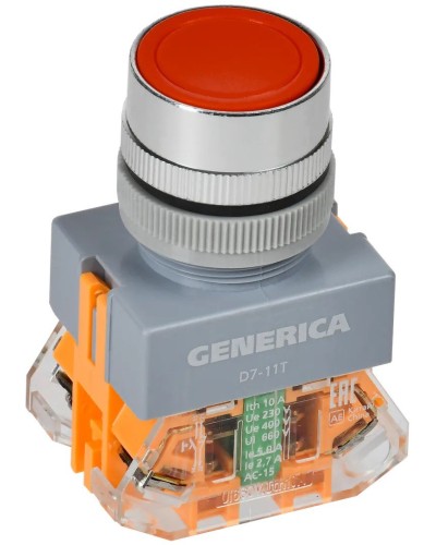 Кнопка D7-11T d=22мм красная GENERICA (BBT50-11T-3-21-K04-G). Кнопка управления с фиксацией. IEK в Санкт-Петербурге