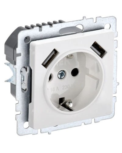 Розетка с з/к с USB A+A 3,1А РЮш10-2-БрБ белый BRITE (BR-R14-16-U21-D31-K01). Розетка с заземлением с защитными шторками, 3,1А. IEK в Санкт-Петербурге