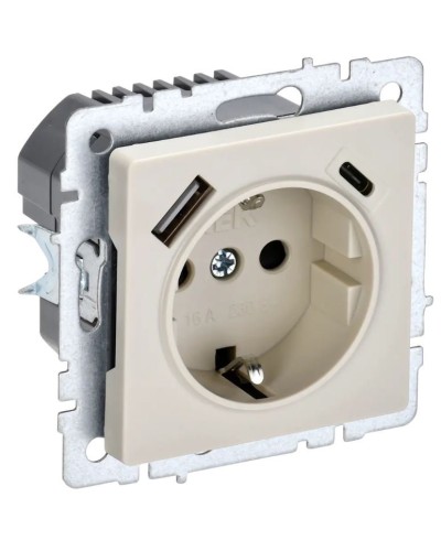 Розетка с з/к с USB A+C 18Вт РЮш11-1-БрКр бежевый BRITE (BR-R14-16-U22-018-K10). Розетка с заземлением с защитными шторками, 18Вт. IEK в Санкт-Петербурге