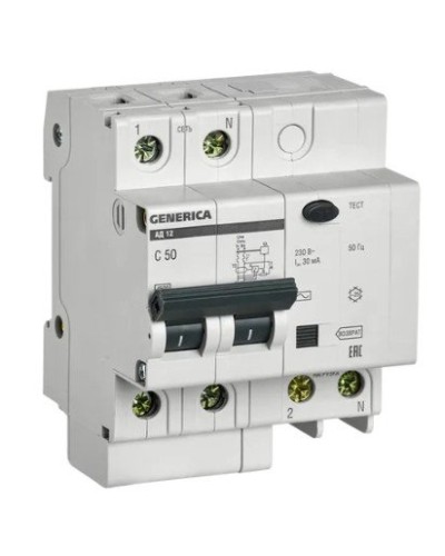 GENERICA АД12 2Р 50А 30мА (MAD15-2-050-C-030). Автоматический выключатель дифференциального тока. IEK в Санкт-Петербурге