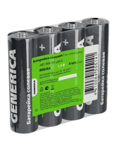 Батарейка солевая R06/AA GENERICA (4 шт) (ABT-R06-ST-L04-G). Батарейка солевая. IEK в Санкт-Петербурге