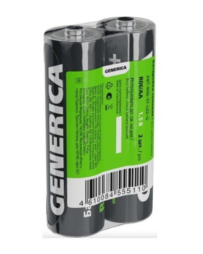Батарейка солевая R06/AA GENERICA (2 шт) (ABT-R06-ST-L02-G). Батарейка солевая. IEK в Санкт-Петербурге