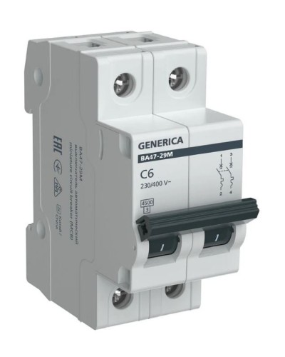 GENERICA ВА47-29М 2P C 6А 4,5кА (MVA21-2-006-C-G). Автоматический выключатель. IEK в Санкт-Петербурге
