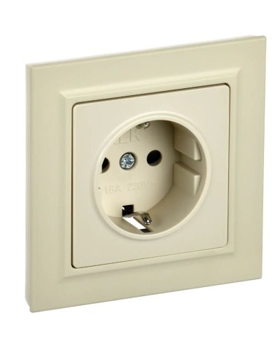 Розетка с з/к РСР14-1-0-БрКр бежевый BRITE (BR-R14-16-K10-F). Розетка с заземлением с защитными шторками в сборе. IEK в Санкт-Петербурге