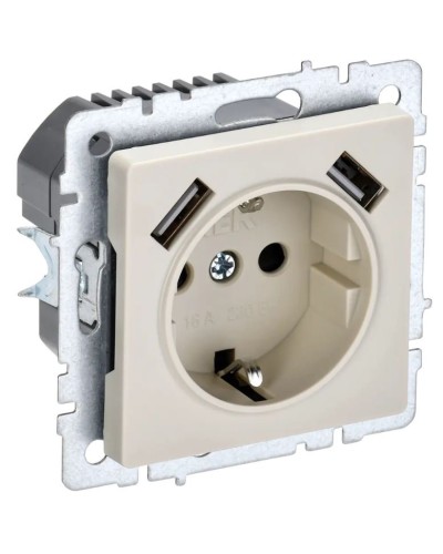 Розетка с з/к с USB A+A 3,1А РЮш10-2-БрКр бежевый BRITE (BR-R14-16-U21-D31-K10). Розетка с заземлением с защитными шторками, 3,1А. IEK в Санкт-Петербурге