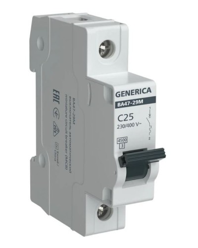 GENERICA ВА47-29М 1P C 25А 4,5кА (MVA21-1-025-C-G). Автоматический выключатель. IEK в Санкт-Петербурге