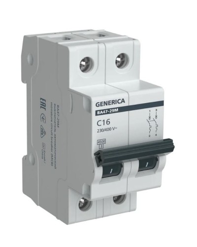GENERICA ВА47-29М 2P C 16А 4,5кА (MVA21-2-016-C-G). Автоматический выключатель. IEK в Санкт-Петербурге