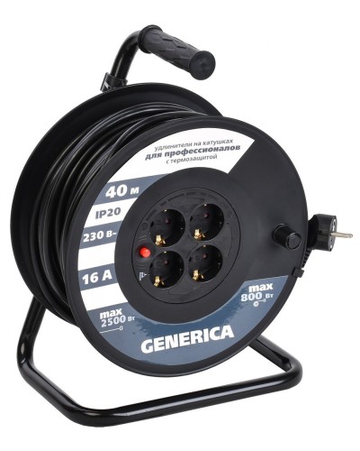 УК40 4 места 2P+PE, 40м GENERICA (WKP20-16-04-40-G). Удлинитель на катушке с термозащитой, 3х1,5кв.мм. IEK в Санкт-Петербурге
