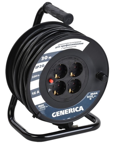 УК30 4 места 2P+PE, 30м GENERICA (WKP20-16-04-30-G). Удлинитель на катушке с термозащитой, 3х1,5кв.мм. IEK в Санкт-Петербурге