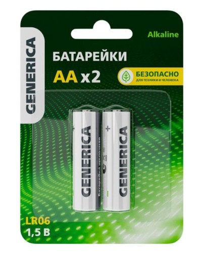 Батарейка Alkaline LR06/AA GENERICA (2 шт) (ABT-LR06-ST-L02-G). Батарейка щелочная. IEK в Санкт-Петербурге