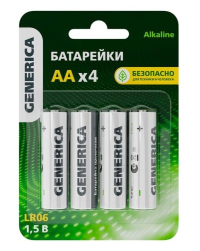 Батарейка Alkaline LR06/AA GENERICA (4 шт) (ABT-LR06-ST-L04-G). Батарейка щелочная. IEK в Санкт-Петербурге