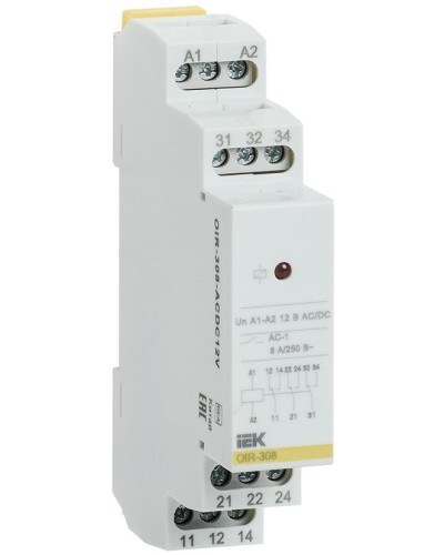 Реле промежуточное модульное OIR 3 контакта 8А 12В AC/DC (OIR-308-ACDC12V). Реле промежуточное модульное. IEK в Санкт-Петербурге
