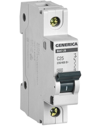 GENERICA ВА47-29 1P C 25А 4,5кА (MVA25-1-025-C). Автоматический выключатель. IEK в Санкт-Петербурге