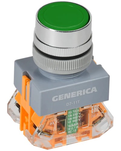 Кнопка D7-11T d=22мм зеленая GENERICA (BBT50-11T-3-21-K06-G). Кнопка управления с фиксацией. IEK в Санкт-Петербурге