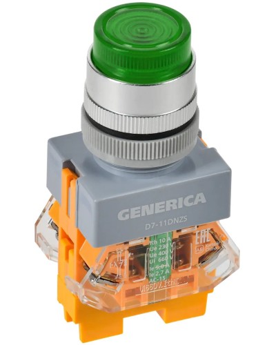 Кнопка D7-11DNZS d=22мм зеленая GENERICA (BBT50-11DNZS-3-11-K06-G). Кнопка управления с подсветкой и фиксацией. IEK в Санкт-Петербурге