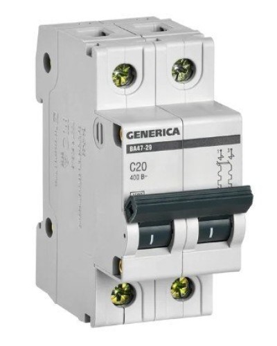 GENERICA ВА47-29 2P C 20А 4,5кА (MVA25-2-020-C). Автоматический выключатель. IEK в Санкт-Петербурге