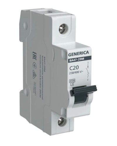 GENERICA ВА47-29М 1P C 20А 4,5кА (MVA21-1-020-C-G). Автоматический выключатель. IEK в Санкт-Петербурге