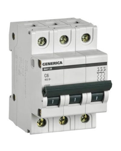GENERICA ВА47-29 3P C 6А 4,5кА (MVA25-3-006-C). Автоматический выключатель. IEK в Санкт-Петербурге