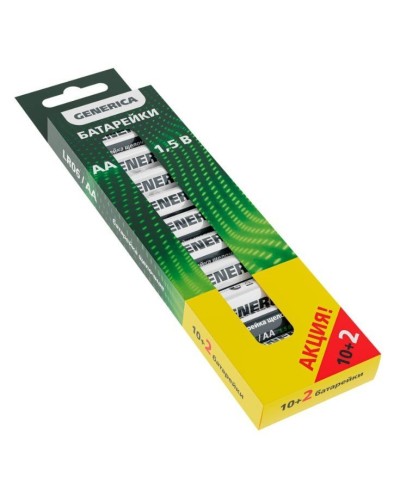 Батарейка Alkaline LR06/AA GENERICA (12 шт) ПРОМО (ABT-LR06-ST-B12-G). Батарейка щелочная. IEK в Санкт-Петербурге