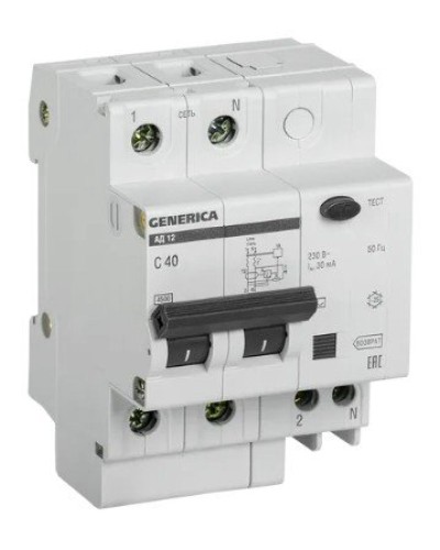 GENERICA АД12 2Р 40А 30мА (MAD15-2-040-C-030). Автоматический выключатель дифференциального тока. IEK в Санкт-Петербурге