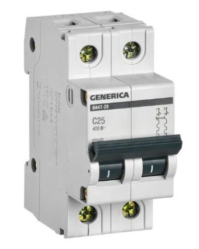 GENERICA ВА47-29 2P C 25А 4,5кА (MVA25-2-025-C). Автоматический выключатель. IEK в Санкт-Петербурге
