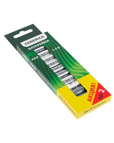 Батарейка Alkaline LR03/AAA GENERICA (12 шт) ПРОМО (ABT-LR03-ST-B12-G). Батарейка щелочная. IEK в Санкт-Петербурге