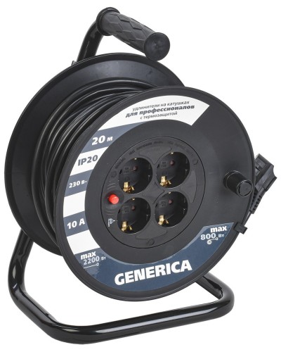 УК20 4 места 2P+PE, 20м GENERICA (WKP10-10-04-20-G). Удлинитель на катушке с термозащитой, 3х1,0кв.мм. IEK в Санкт-Петербурге
