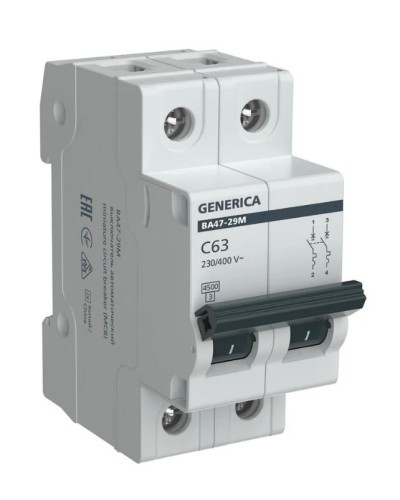 GENERICA ВА47-29М 2P C 63А 4,5кА (MVA21-2-063-C-G). Автоматический выключатель. IEK в Санкт-Петербурге