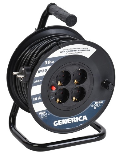 УК30 4 места 2P+PE, 30м GENERICA (WKP10-10-04-30-G). Удлинитель на катушке с термозащитой, 3х1,0кв.мм. IEK в Санкт-Петербурге