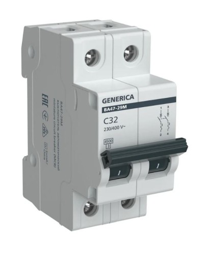 GENERICA ВА47-29М 2P C 32А 4,5кА (MVA21-2-032-C-G). Автоматический выключатель. IEK в Санкт-Петербурге