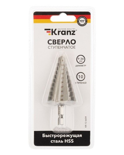 Сверло по металлу ступенчатое 9,0-36,0 мм 110 mm 62 HRC Kranz (KR-12-6604): Сверло по металлу шлифованное в Санкт-Петербурге
