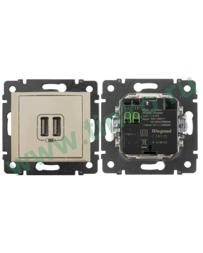 Розетка Valena двойная, USB, слоновая кость (774170). Розетка. LegranD в Санкт-Петербурге