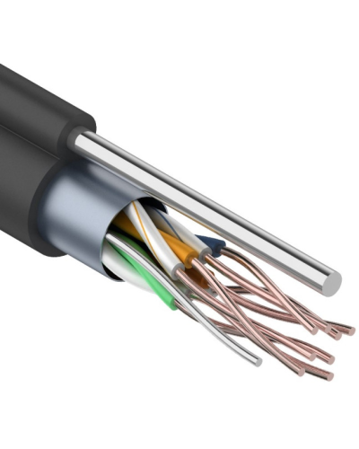 F/UTP, CAT 5e, PE, 4PR, 24AWG, OUTDOOR, SOLID, черный, с тросом, 305м, REXANT (01-0144). Кабель «витая пара» (LAN) для структурированных систем связи. Rexant в Санкт-Петербурге