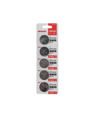 Литиевые батарейки CR2430 3 V 300 mAh (30-1109). Элемент питания. Rexant в Санкт-Петербурге