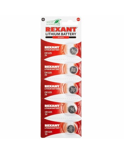 Литиевые батарейки CR1225 3 V 48 mAh (30-1103). Элемент питания. Rexant в Санкт-Петербурге