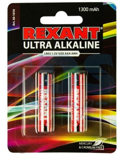 Ультра алкалиновая батарейка AAA/LR03 1,5 V 2 шт. блистер REXANT (30-1010). Элемент питания. Rexant в Санкт-Петербурге